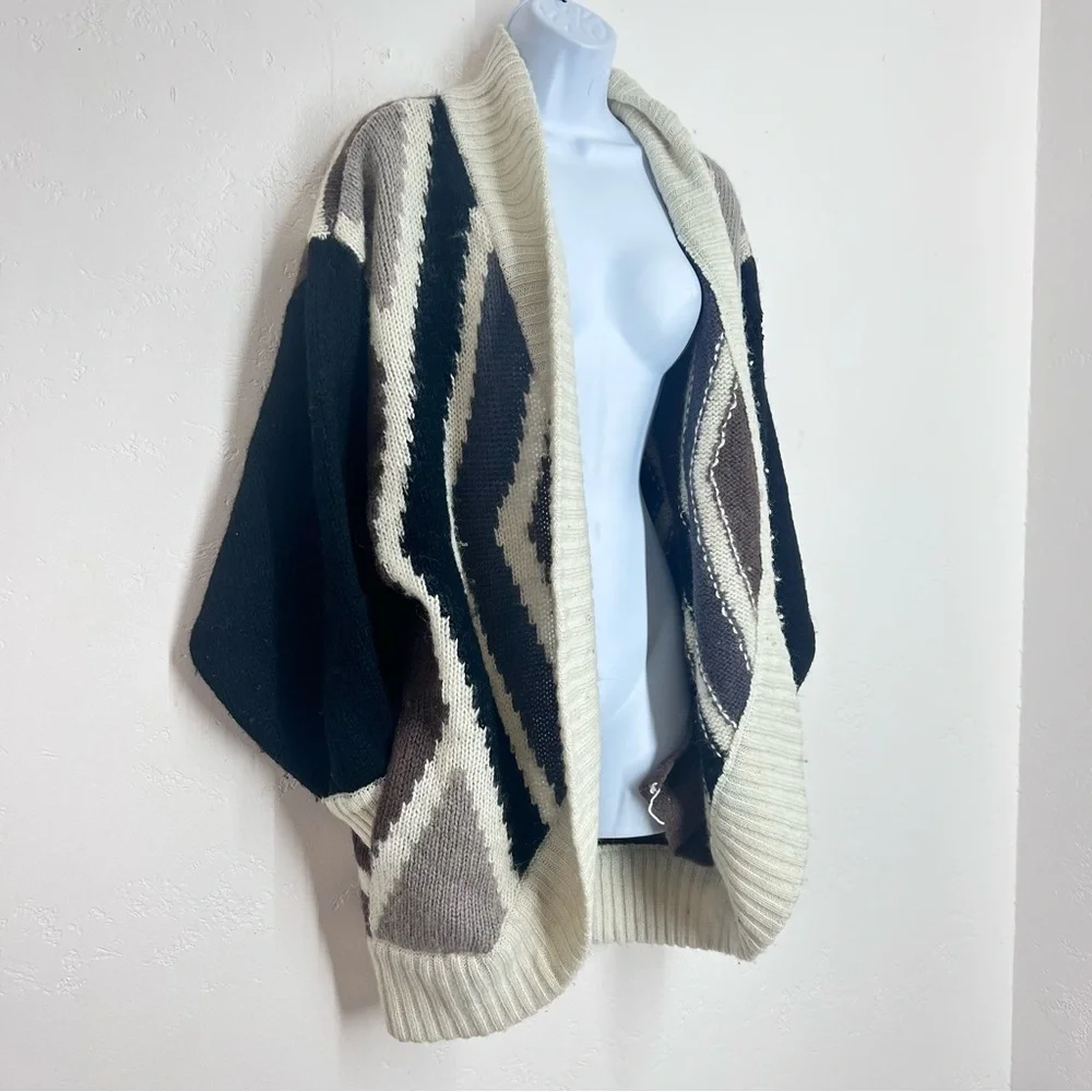 Oversized Vintage Cocoon Mohair Blend Geometric Patterned Women's Sweater S/M